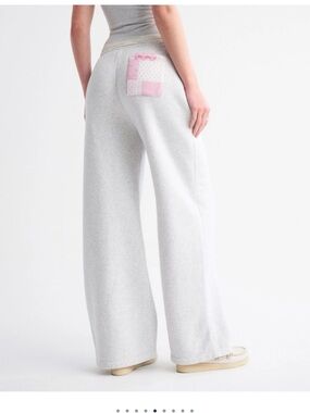 Abercrombie&Fitch pink patchwork wide leg drawstring grey sweatpants size XS
